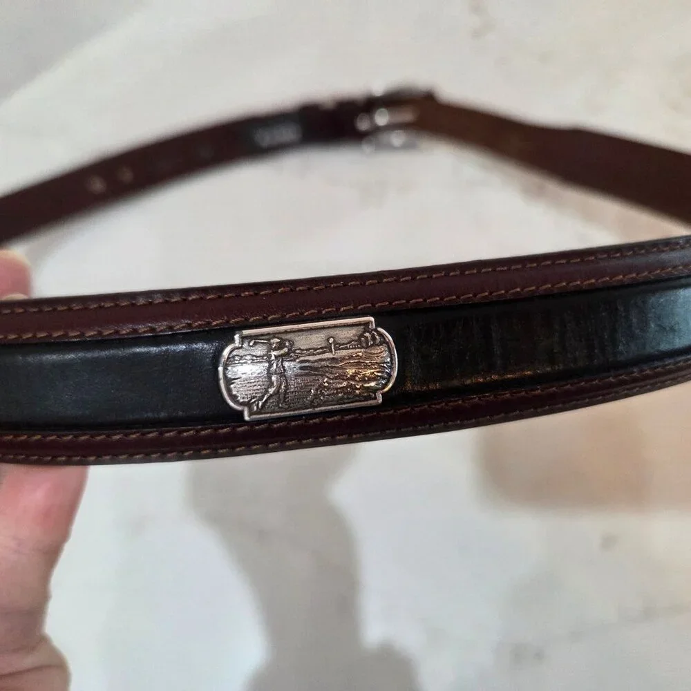 Onyx By Brighton Mens Size 42 Belt Brown & Black‎ Leather Golf Scenes Golf Belt